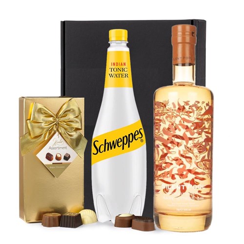 Silent Pool Gin  Rare Citrus Gin 70cl with Schweppes Tonic & Chocolates Gift Box | Spirit Mixer Set